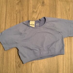 AYBL Blue - Power Seamless Short Sleeve Crop Top Open Back Gym Top NWT Size M